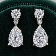 2CT Pear Cut Lab Created Diamond Womens Dangl...