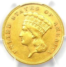 1874 Three Dollar Indian Gold Coin $3 - Certified PCGS AU Details - Rare Type!