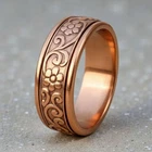 Handmade Copper Spinner Ring | Floral Engraved Fidget, Anxiety Relief All Size