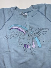Vintage 80s Unicorn Pegasus Rainbow Sweatshirt Chopped Sleeves S/M Distressed