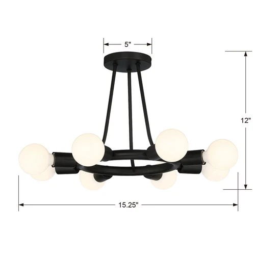 Crystorama Lighting Group 9043 Dakota 8 Light 15"W Semi-Flush - Black - Picture 10 of 10