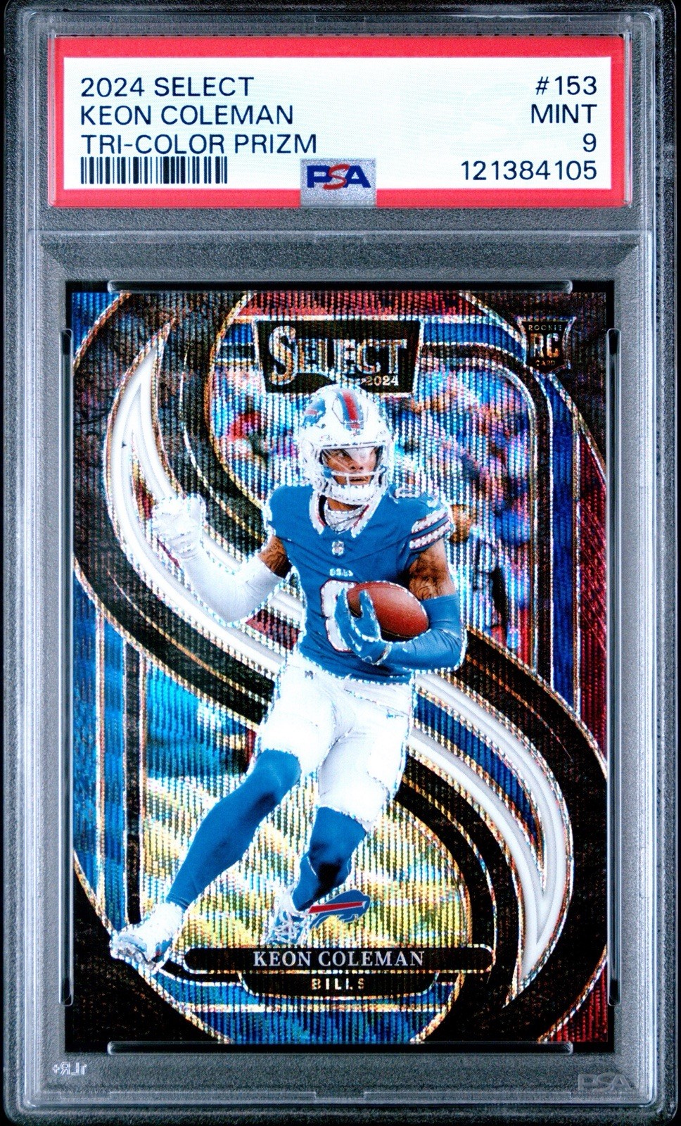 PSA 9 2024 Panini Select Premier Level Keon Coleman #153 Tri-Color Prizm /249 RC