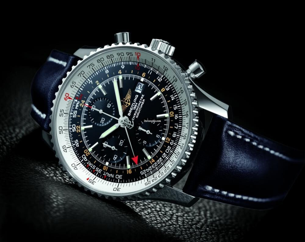 Breitling Navitimer World Chronograph GMT Stainless Steel Dual