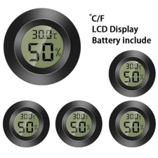 5Pcs Digital Cigar Humidor Hygrometer Thermometer Gauge Temperature Round Black