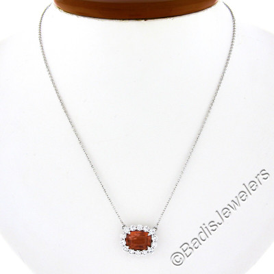 NEU 18K Weißgold 3,61 kt GIA Kissen Spinell mit Diamant Heiligenschein Anhänger Halskette
