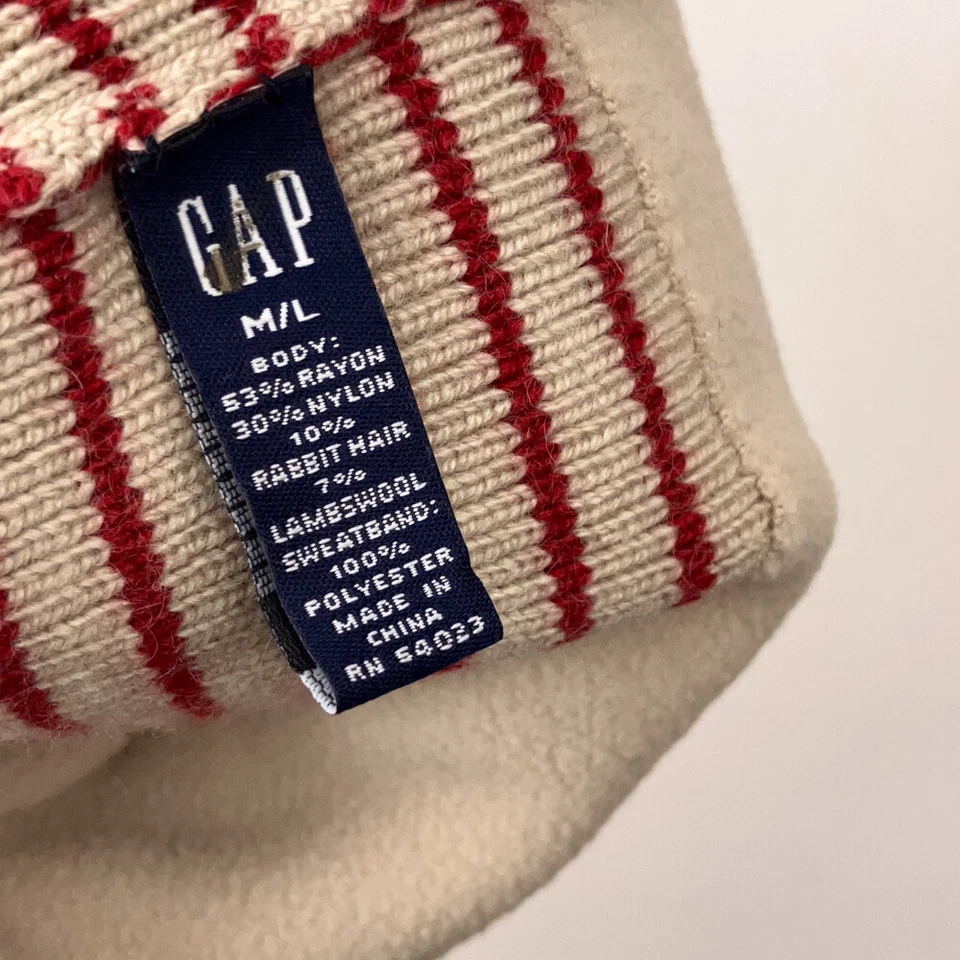 复古 The Gap 兔毛羊羔毛混纺冬季帽子米色薄红色条纹 — 第 4/4 张图片