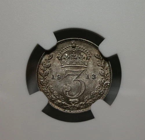 GREAT BRITAIN England UK MAUNDY Silver 3P 3 Pence Threepence 1913 NGC MS 61 UNC