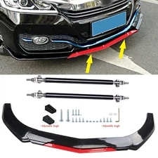 Front Bumper Lip Spoiler Splitter Body+Strut Rods Glossy Black For Honda Accord