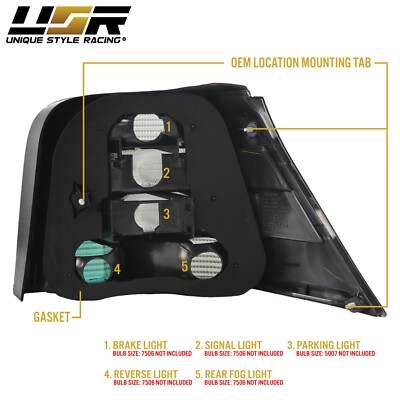 OE EURO E-Code Style BLACK SMOKE Rear Tail Light For 99-04 VW Golf