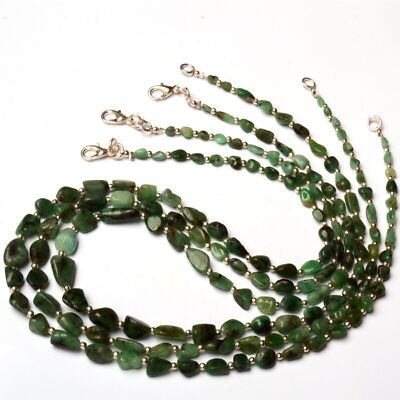 Natural Emerald Gemstone 5 to 8 mm Size Smooth Nugget Shape Beads 17.5'' Necklace