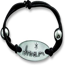 Embossed Pewter Bracelet w/Rhinestone Crystal Adjustable Bead Wrist Band -Dream
