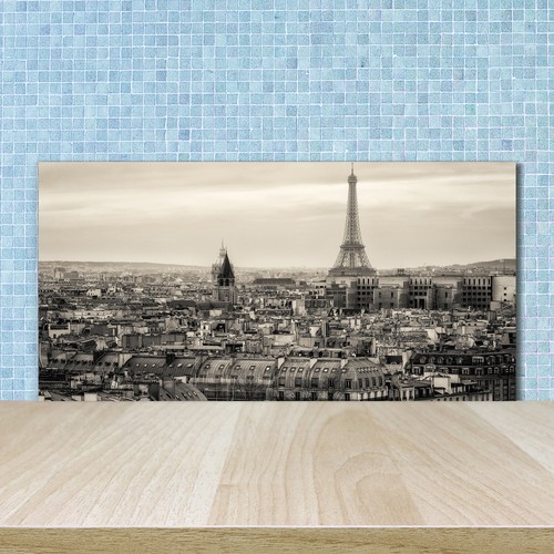 Panneau Décoratif Verre Tour Eiffel Paris - 100 X 50 Cm - Noir Et Blanc - Neuf