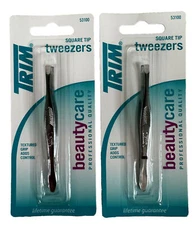 Trim Square Tip Tweezers Face Eyebrow Hair Remover Stainless Steel New 2 Pack