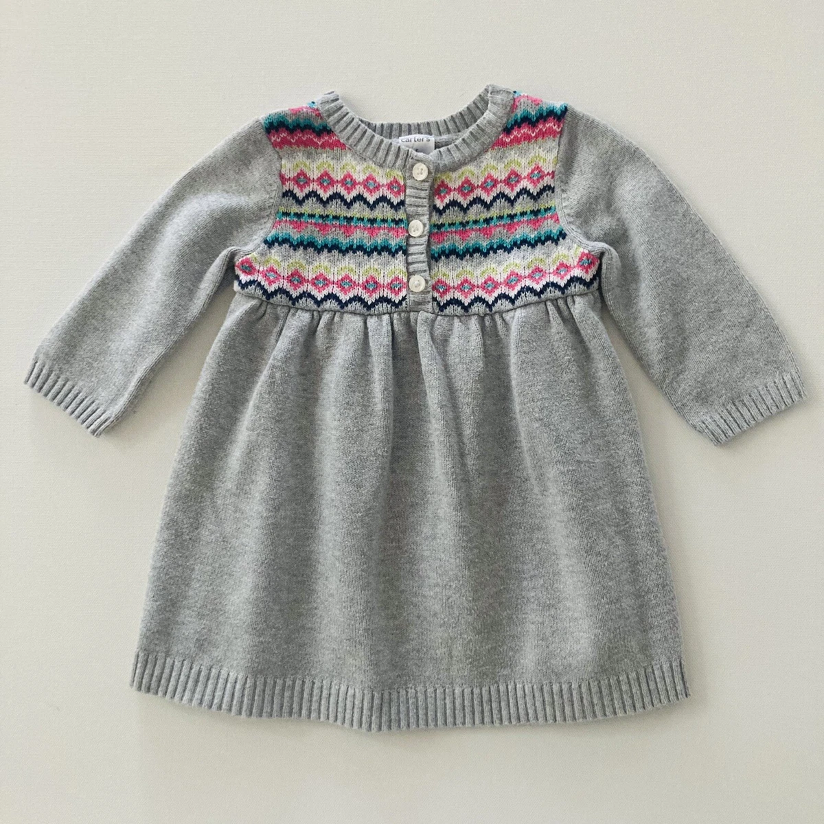 Carter s Baby Girl 6 Months Long Sleeve Gray Sweater Dress