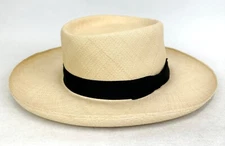 NEWT AT THE ROYAL PANAMA Beige Black Ribbon Montecristi Sombrero Straw Hat 7