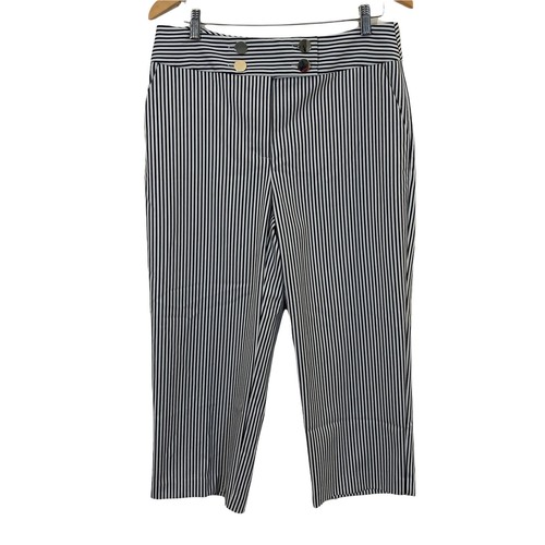 Navy Cropped Pants Gold Button Accents 