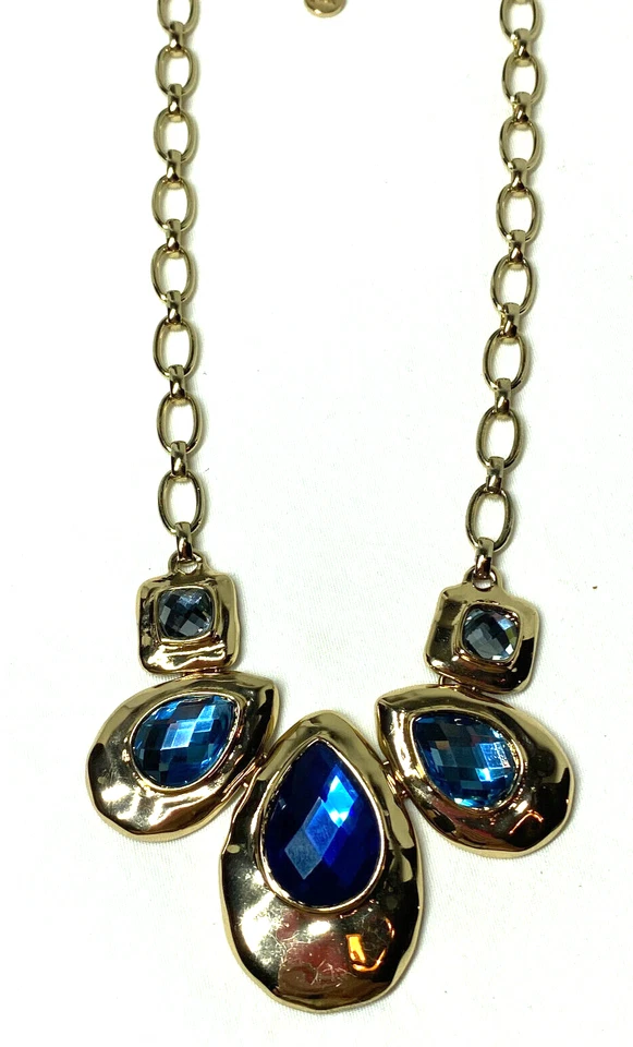 Bella Jack Gold Tone Necklace With Blue Teardrop and Square Gray Stones 21" - Image 2 of 4