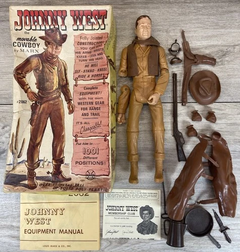 Vintage Marx 1965 Johnny West Figure Original Box Near Complete Set #2062 BOTW
