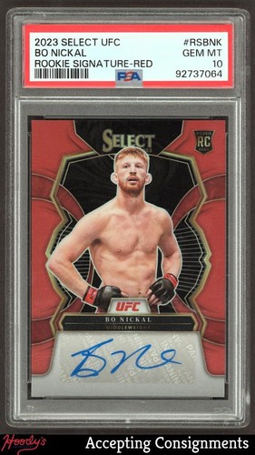 2023 Select UFC Rookie Signatures Prizms Red Bo Nickal Rookie RC AUTO /99 PSA 10
