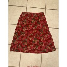 Herman Geist Women  s Red Floral Knee Length Skirt VTG Size medium Rayon