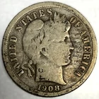 1908-P Barber Dime 90% Silver Good Circulated Condition 10c US Coin- 4125