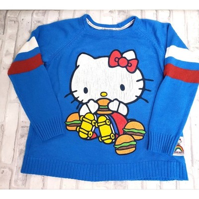 Oversized Blue Hello Kitty Knitted Hamburger Sweater 