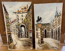 2 Sanz Oil Paintings Signed  Plaza Mayor Madrid