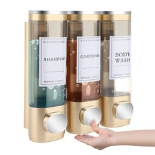 MEKOTRIN Wall Mounted 3 Chamber 300ml Shampoo Conditioner Dispenser - Gold