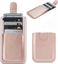 Phone Card Holder RFID Sleeve, Pu Leather Back Phone Wallet Stick-On Pull 5 Card