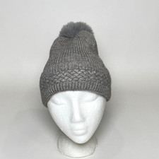 Vince Camuto Knit Beanie Hat Gray with Faux Fur Pom Pom One Size Fits All