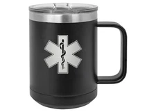 Rogue River Tactical Black EMT Star of Life Stainless Steel Coffee Mug Tumble...