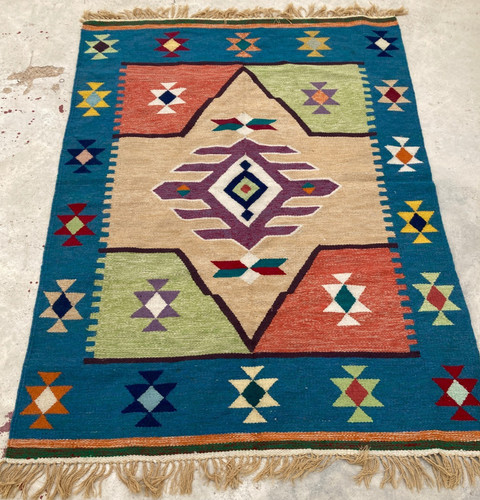 Vintage Traditional Handmade Turkish Beautiful Kilim Floor Rug Carpet 200x147 cm