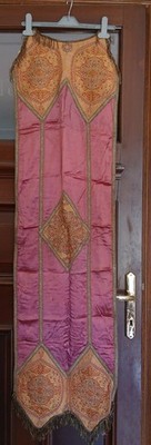 Tischläufer aus Seide und Baumwolle mit Perlen, Handarbeit, Vintage Rosa, Orange und Gold