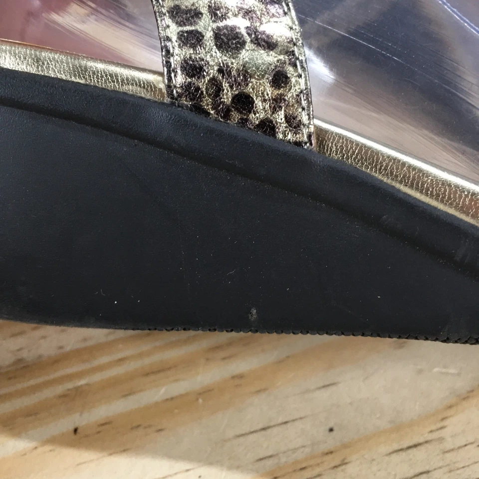 Anne Klein Sandals Womens 8M Missie T-Strap Gold Faux Leather Casual Wedge Heels - Image 4 of 4