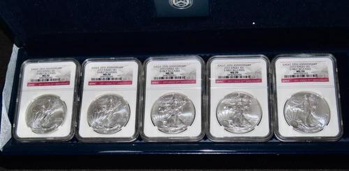 2011- 25th ANNIVERSARY AMERICAN SILVER EAGLE EARLY RELEASE NGC MS 70 5 COIN SET!