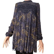 Free People Navy Paisley Crochet Lace Boho High Low Tunic Dress Small OB439655
