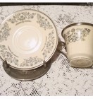 Lenox Desire Porcelain Cup & Saucer Set Blue Floral Platinum Rim; Made in USA — photo 3