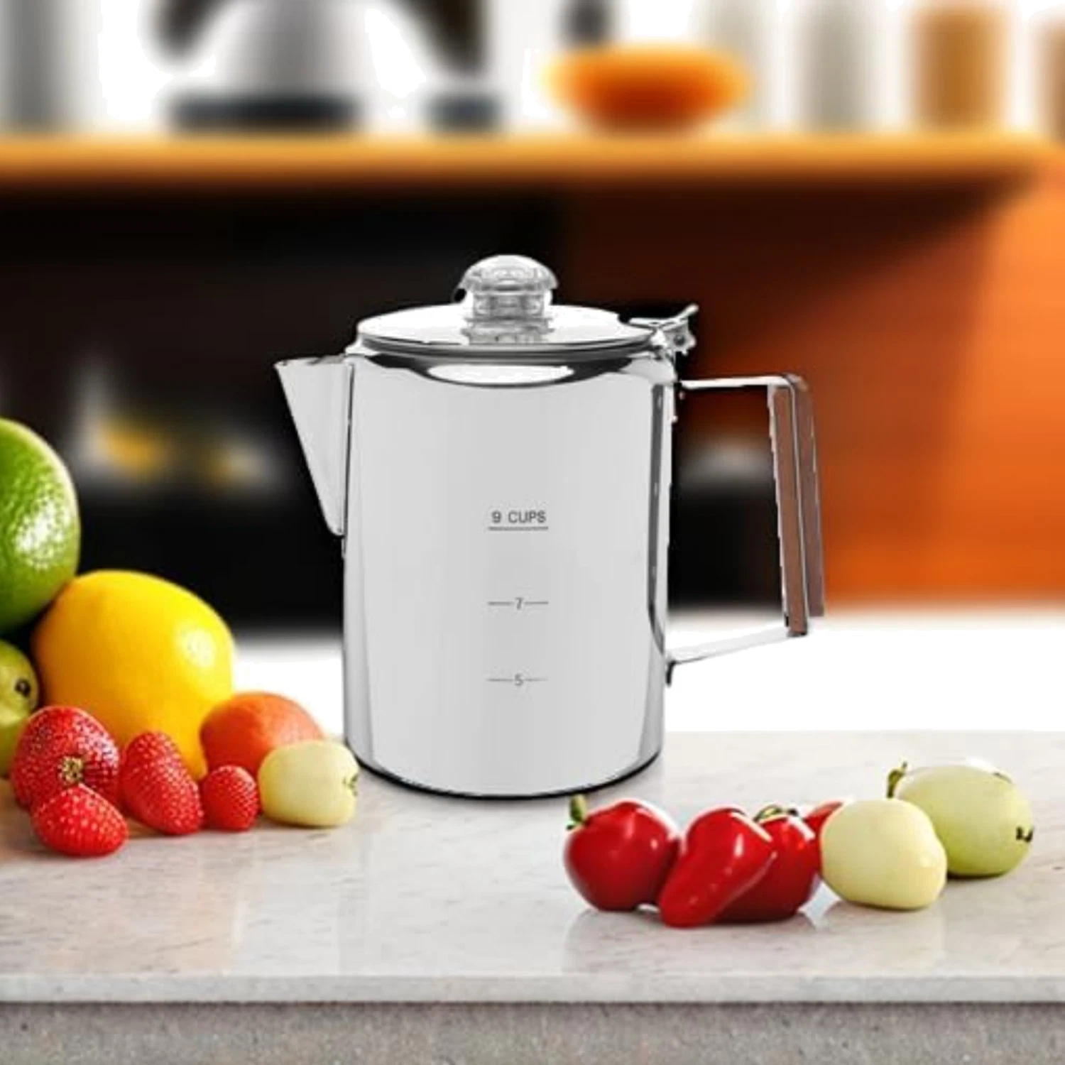 Classic 9-Cup Stainless Steel Percolator Coffee Pot - No Plastic, No Aluminum