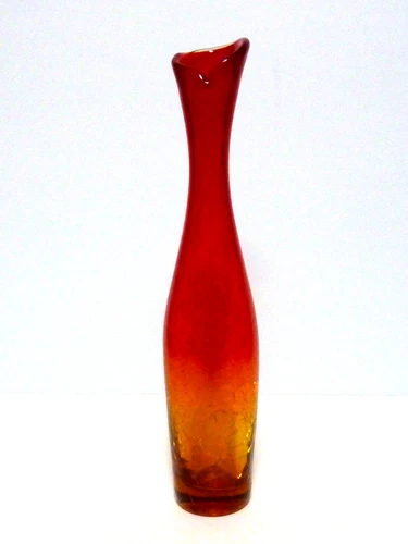 Blenko  Bottle/Vase 64-B Joel Myers MCM Amberina Crackle Glass
