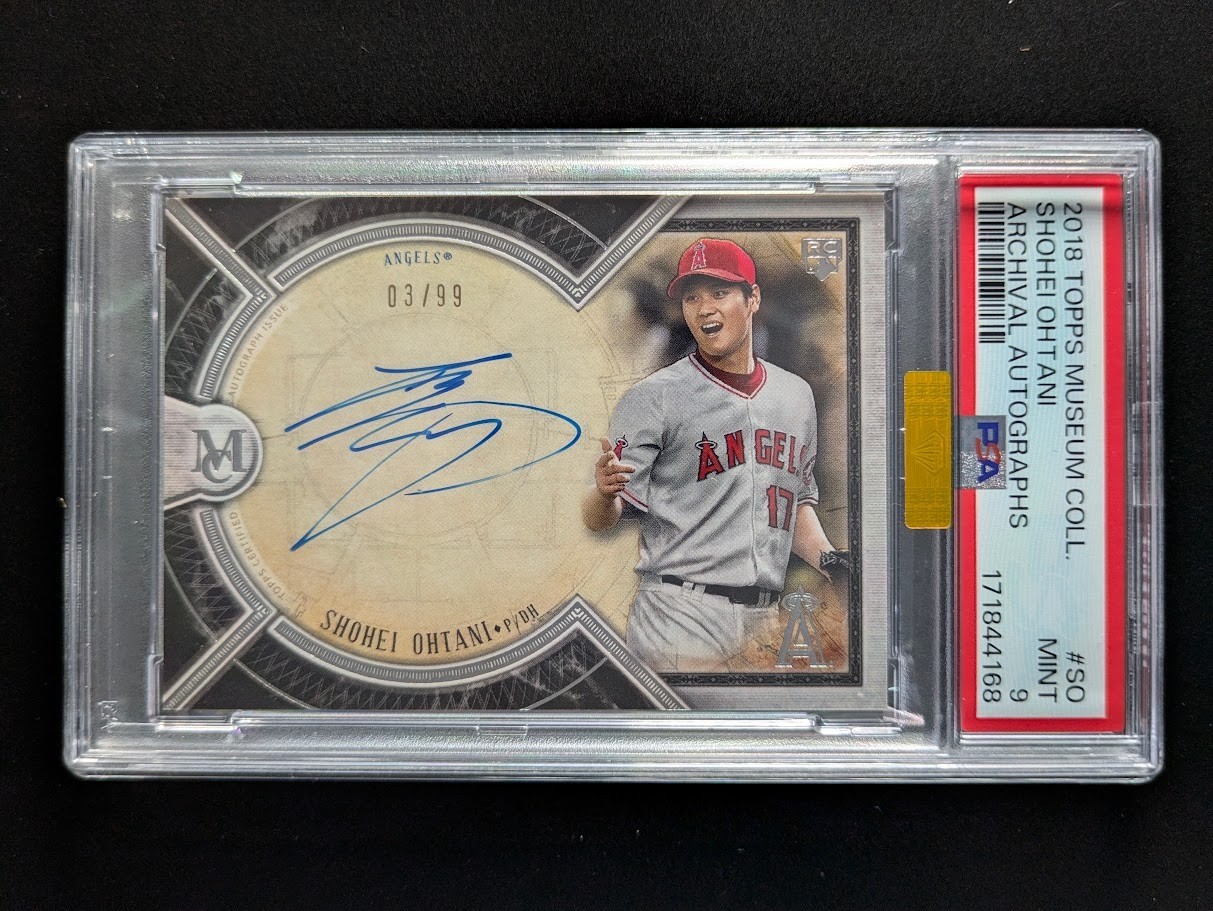 2018 Topps Museum Coll. SHOHEI OHTANI 3/199 Rookie RC Auto #AA-SO PSA 9 MBA Gold view 1