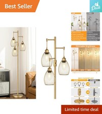 Industrial Tall Floor Lamp with 3 Cage Heads - 70 Inches Dimmable Gold Elegance