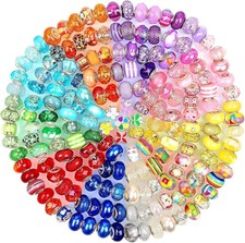 Large Hole Glass Beads for Jewelry Making, 110 Pieces European Bulk, Big Hole La