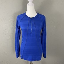 Athleta Pacifica Rash Guard Size S Blue 1/4 Zip Swim Shirt Long Sleeve Swim