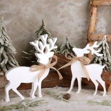 Rustic Wooden Reindeer Christmas Decorations - 2 Pieces