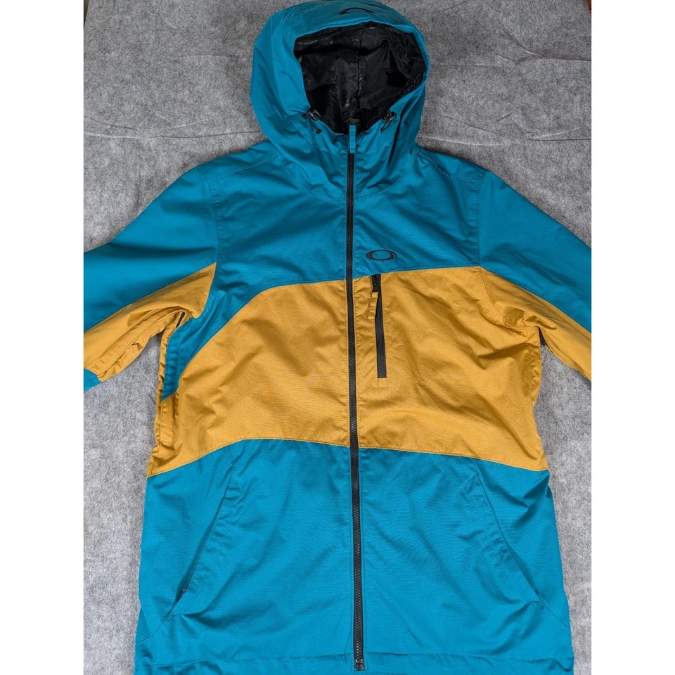 Jaqueta de esqui Oakley snowboard azul-petróleo bloco dourado zíper completo com capuz masculina G - Imagem 4 de 4
