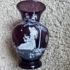 Fenton Aubergine Purple Mary Gregory Style Vase! Little Miss Muffet Hand Painted