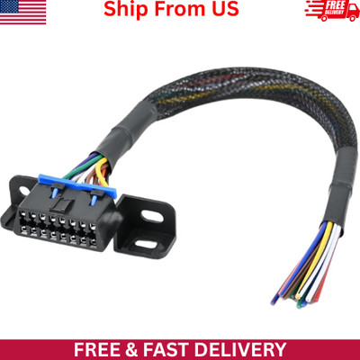 16 Pin OBD2 Female Connector to Open Cable Dash Port Pigtail Fixed Wire Harne