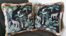 Decorative Cushions Velvet Gold Green Monkey Jungle Fringe 45cm X2 Werner Voss