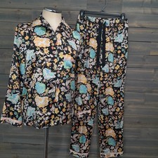 Victorias Secret Pajama Set Womens S Floral Silky Satin Top Pants Loungewear