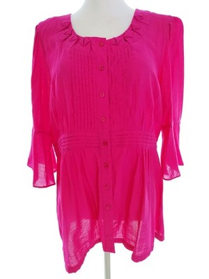 MICHA Damen Tunika Bluse Gr. 40 Rosa Rayon 3/4 Ärmel Einfarbig Runder Ausschnitt